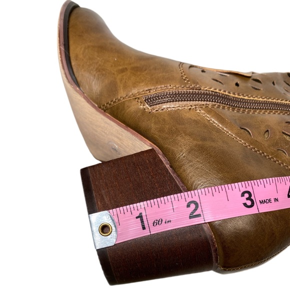 NIB Wanted Brown Heeled Knee Boot Side Zip Laser Cut-out Laced Back Faux Leather - Picture 5 of 10